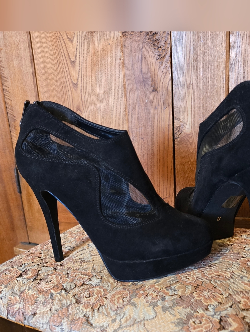 Black Suede Mesh Clubbing Stiletto Pumps